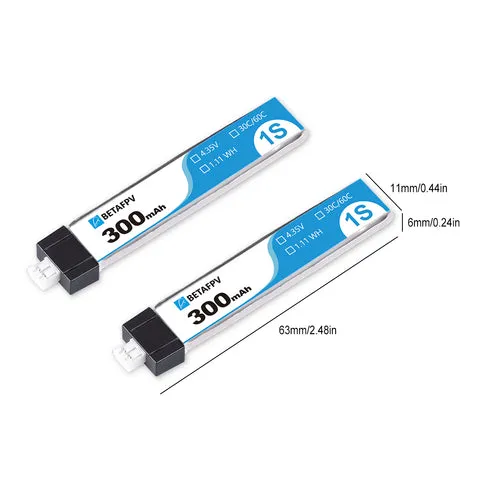 BetaFPV PH2.0 batterie LiPo 1S 300mAh 30C lot 8