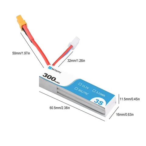BetaFPV 300mAh 3S 45C batterie LiPo XT30